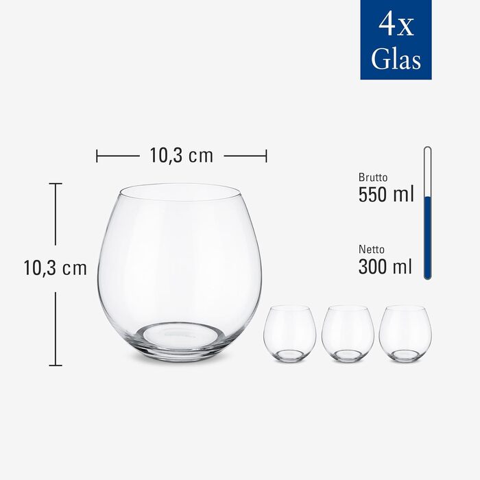Набір склянок для води Villeroy & Boch Entrée, 4 шт. по 300 мл, прозоре кришталеве скло