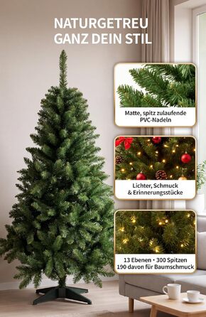 Штучна ялинка 4smile з LED-підсвіткою, 150 см, святкова ялинка з гірлядою (стандарт, 120 см)