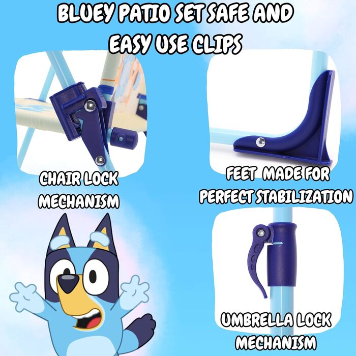 Дитячий набір меблів Bluey & Bingo з столом та 2 стільцями, парасолькою – для саду, пляжу, дому