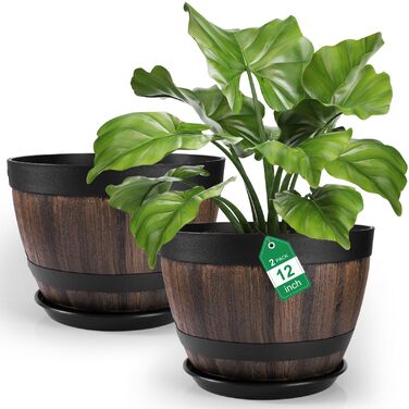 Набір горщиків для квітів Plant Planters: 2 шт. 9/23см та 2 шт. 30.2см, пластик, з дренажем та піддоном, для дому та саду
