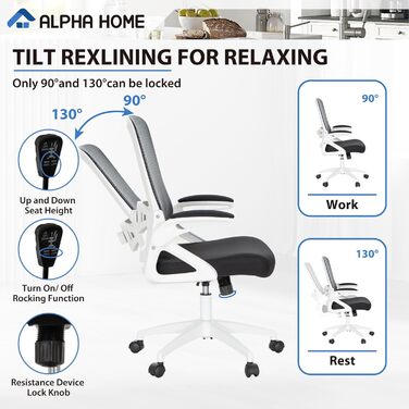 Офісне крісло ALPHA HOME ергономічне, комп'ютерне, з регульованою висотою, спинкою та підлокітниками, підтримкою попереку, до 160 кг