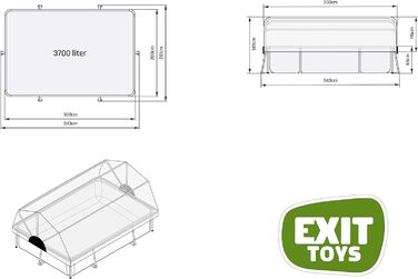 Дитячий каркасний басейн EXIT Toys Soft Grey 300x200x65 см з фільтром і багатофункціональним чохлом, прямокутний, сірий