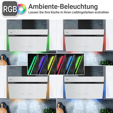 Витяжка для кухні KKT KOLBE AURORA6005FB 90 см, чорна з білим склом, потужність 782 м³/год, WiFi, RGBW LED-підсвітка, сенсорне керування, режим рециркуляції та відведення