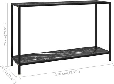 Консольний стіл vidaXL, скляний, 120x35x75 см, чорний і білий, металевий каркас, приліжковий/туалетний/декоративний стіл