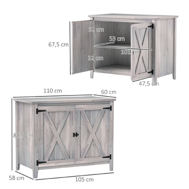 Outsunny Garden Шафа з дерева, Садовий сарай стійкий до погодних умов 110x60x88.5 см, Садовий сарай з дверима, Складний дах, Полиці, Садова шафа, Садовий сарай Шафа для інструментів Садовий сарай для патіо Задній двір, світло-сірий