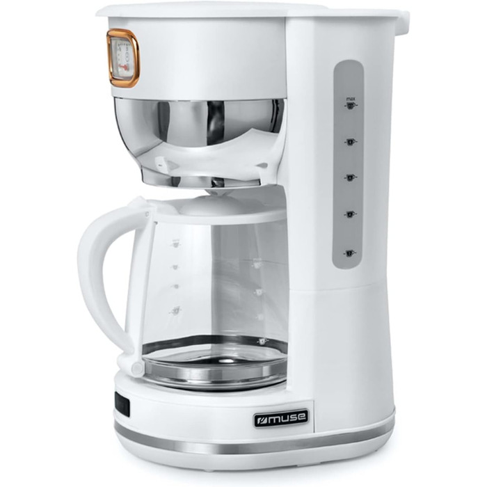 Кавоварка MUSE MS-220 W, 10 чашок, з глечиком, біла, підтримка тепла, матова поверхня