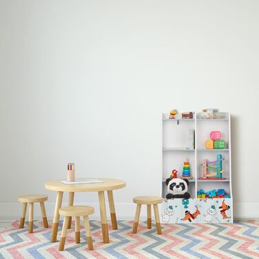 Дитячий стелаж Relaxdays 90x59x30 см, 8 полиць, з малюнком собаки, кольоровий, з МДФ, для книг та іграшок