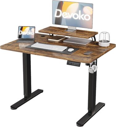Електричний регульований стіл Devoko 120x60 см з підставкою для монітора, комп'ютерний стіл, 2 пам'яті висоти, вінтажний коричневий
