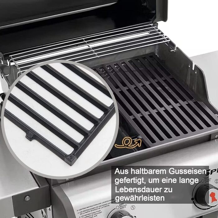 Гриль-решітка та сковорідка з чавуну для Weber Spirit I & II 200 Series, 44,5 см, набір 2 шт. – змінна плита для газових грилів E-210, E-220, S-210, S-220 з передньою панеллю