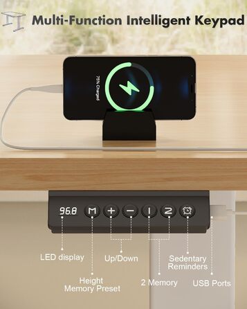 Електричний регульований стіл JUMMICO з USB-портом для зарядки, 120 x 60 см, Бежевий