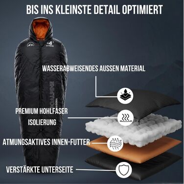 Трисезонний спальний мішок-кокон GOALPINE Madeira для дорослих, комфорт 5-10°C, з отвором для рук, водовідштовхувальний, для кемпінгу та трекінгу