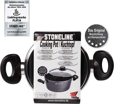 Каструля Stoneline 16 см з кришкою, для індукції, алюмінієва, антипригарна, з кам'яним покриттям, сіра