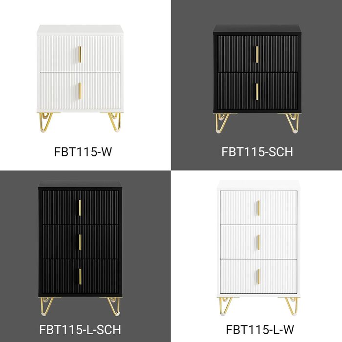 Приліжкові тумбочки SoBuy FBT115-W (білі), 2 шт., з 3 висувними ящиками, 40x40x47 см