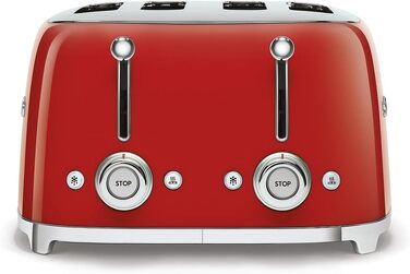Тостер Smeg TSF03WHEU 4 відділення, червоний: тостування, розморожування, підігрів, 6 рівнів, 2000 Вт