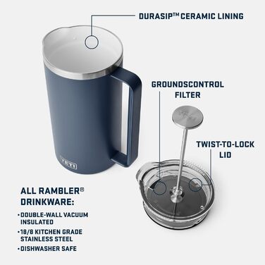 Термос YETI Rambler Stempelkanne, 1 літр, білий