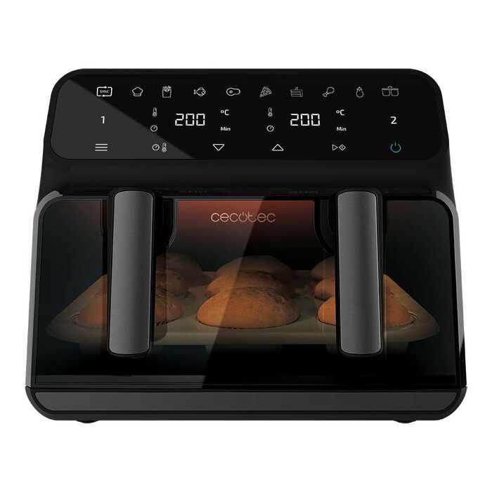 Аерофритюрниця Cecotec Cecofry Advance 9000 Window з подвійним кошиком 9л (2x4.5л), 2200 Вт, вікном та підсвіткою, 8 програм, чорна