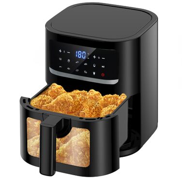 Аерофритюрниця Air Fryer з вікном, міні-духовка з двома зонами приготування, сенсорне керування, 15 програм та функція Sync Finish