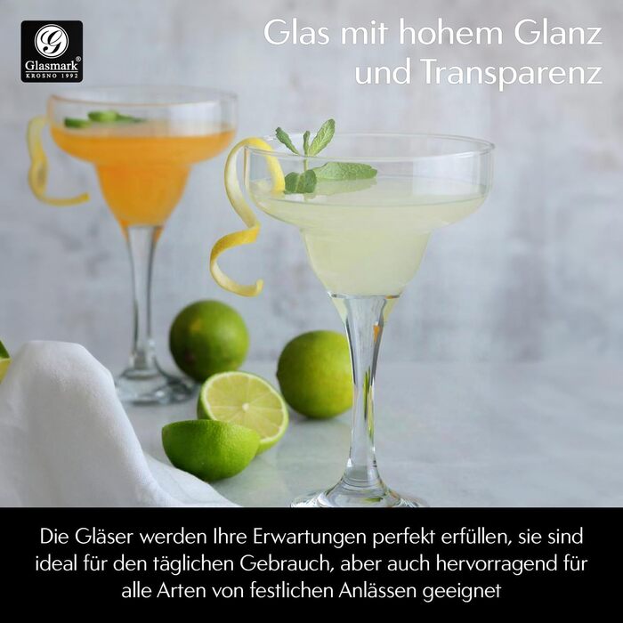 Набір келихів для коктейлів Glasmark Krosno 220 мл, 6 шт, червоні, скляні, для маргарити