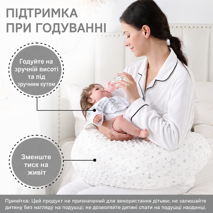 Подушка для вагітних DancesCat 170x80 см, велика ортопедична подушка для сну та годування, позиціонер для вагітних, чохол з м'якого оксамиту, білий зірковий принт