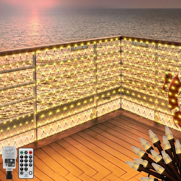 Світлодіодна сітка 6×2 м 300 LED для вулиці, чорний кабель, водонепроникна, з пультом, для кущів, саду, новорічна, тепле біле світло