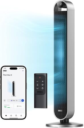Dreo Smart Тихий турбовентилятор з пультом, 106 см, 25 дБ, 120° обертання, 12 швидкостей, 4 режими, таймер 12 годин, для спальні, Pilot Max S