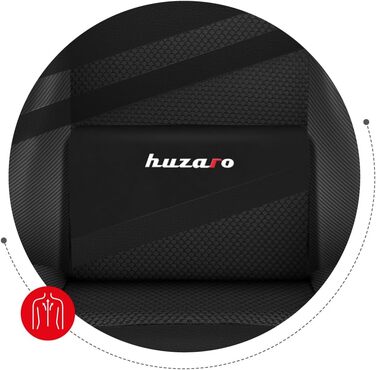 Ігрове крісло huzaro Force 4.4 Carbon, ергономічне, з підголівником і ломбардною подушкою, до 130 кг, регулювання висоти, тканина та екошкіра, чорне