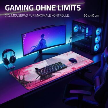 Ігровий килимок для миші XXL Gaming Anime 900x400 мм, водовідштовхуючий з прошитими краями Echo of Blossoms