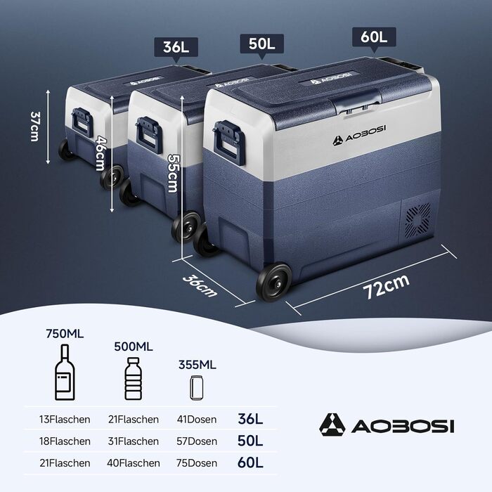 Автомобільний компресорний холодильник AAOBOSI 50л з Wi-Fi, 12/24V/220V, -20°C для авто, кемпінгу, вантажівок, з двома зонами охолодження