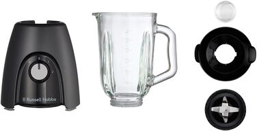 Стаціонарний блендер Russell Hobbs Smoothie Maker 27121-56, скляна чаша 1.5л, 850 Вт, 2 швидкості та імпульсний режим, Matte Charcoal