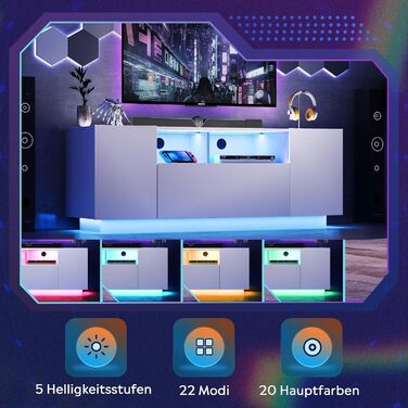 Тумба під телевізор WLIVE з LED підсвіткою, глянцева, 122x36x45 см - 20 кольорів, шафи та відкриті полиці, відкидні дверцята, біла