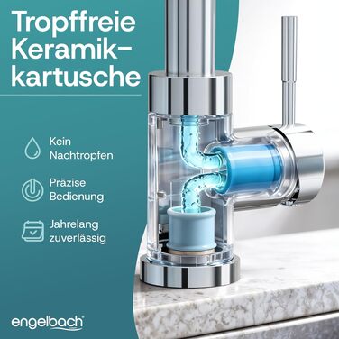 Змішувач кухонний Engelbach® висувний, поворотний на 360°, нержавіюча сталь 304, 2 режими подачі води, для мийки (хром)