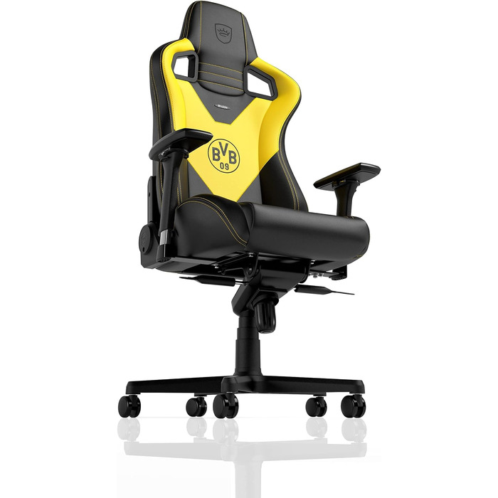 Ігрове крісло noblechairs Epic Borussia Dortmund, ергономічне, офісне, з підголівником і поперековою підтримкою, PU-шкіра, чорне/жовте, для користувачів до 120 кг і зросту до 185 см