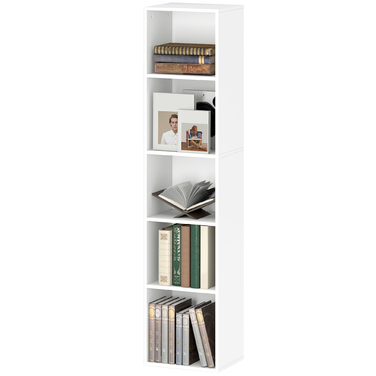 Стелаж для книг, 5 відділень, регульовані полиці, дерево, 30 x 24 x 133,5 см, білий