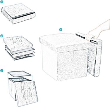 Складаний пуф INTIRILIFE 30x30x30 см, мандариновий, з місцем для зберігання, тканина під льон, куб-сидіння, пуф-ящик, сидіння-лава