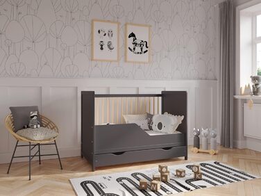Дитяче ліжечко Love For Sleep з шухлядою та матрацом Aloe Vera 120x60 см, захисні бортики, біле/сосна