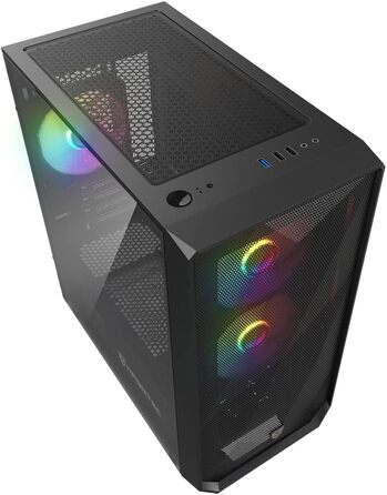 Корпус для ПК Nfortec DYS Mini Tower (MATX), 3x 120 мм ARGB вентилятори, металева сітка, бокова панель із загартованого скла, чорний