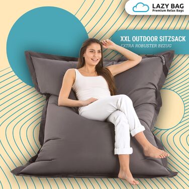 Великий крісло-мішок LAZY BAG Classic XXL 140x180 см, 2-в-1 для сидіння та лежання, наповнювач EPS, знімний нейлоновий чохол, темно-сірий, для дому та вулиці