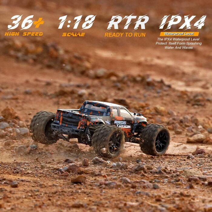Радіокерований позашляховик Haiboxing 1/18 4WD 36 км/год, монстр-трак, водонепроникний, для дітей та дорослих