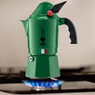Bialetti Express Alpina — алюмінієва гейзерна кавоварка для плити, 3 чашки (130 мл), зелена