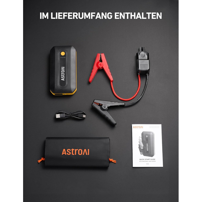 Powerbank Starthilfe AstroAI B8 для автомобіля: 7.0L бензин/5.5L дизель, Jump Starter з LED, QC 3.0 USB, 12V