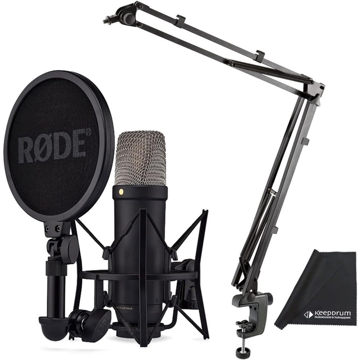 Студійний мікрофон Rode NT1 5th Gen Black XLR/USB + тримач K-M 23840 + мікрофіброва серветка Keepdrum