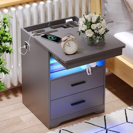 Нічний столик FREDEES з LED-підсвічуванням, ящиком та бездроговою зарядкою, сірий (2 кольори)