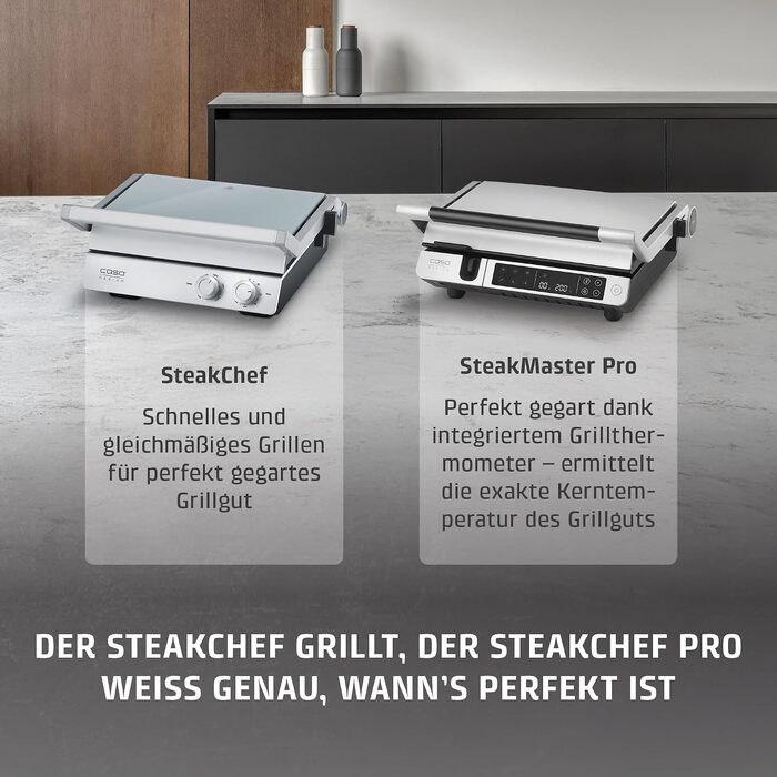 Контактний гриль CASO SteakChef з антипригарним покриттям, регулювання температури 100-220°C