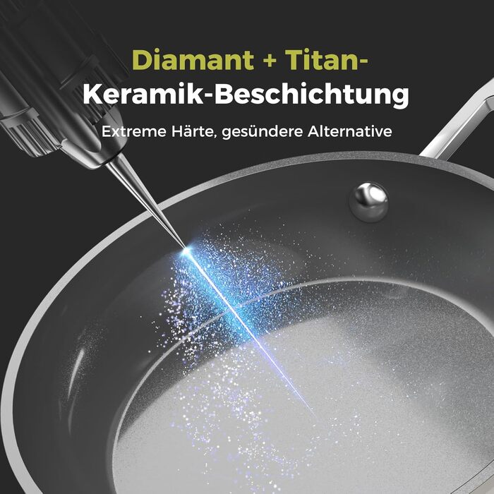 Набір керамічних сковорідок для індукції DiamondTitan (20, 24, 28 см), антипригарне покриття, ручки з нержавіючої сталі, без ПФТАС/ПФОА, бежевий