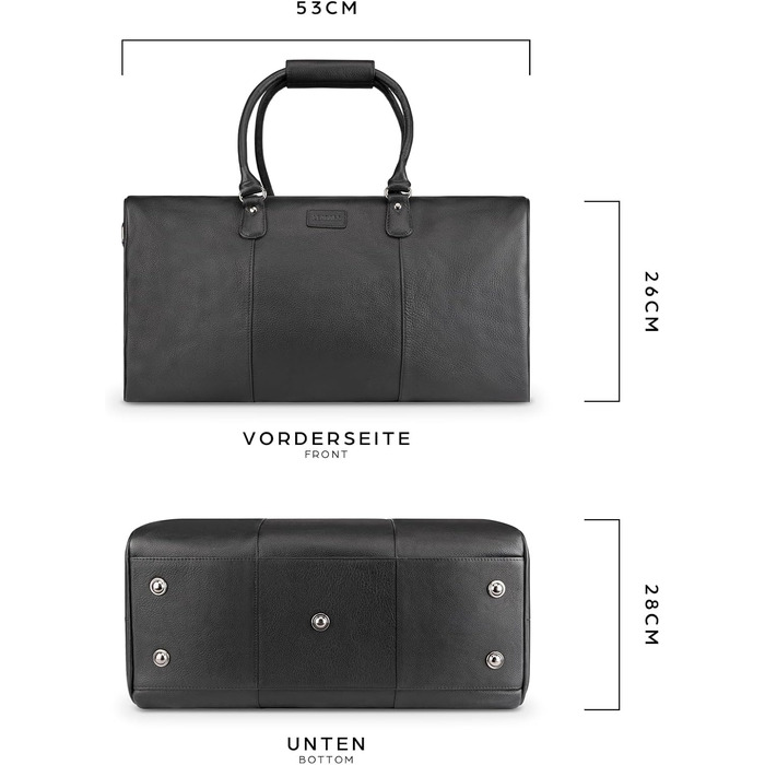 LEABAGS Дорожня сумка з натуральної шкіри 40л, жіноча/чоловіча, преміум, спортивна, для подорожей, ручна поклажа, чорна наппа