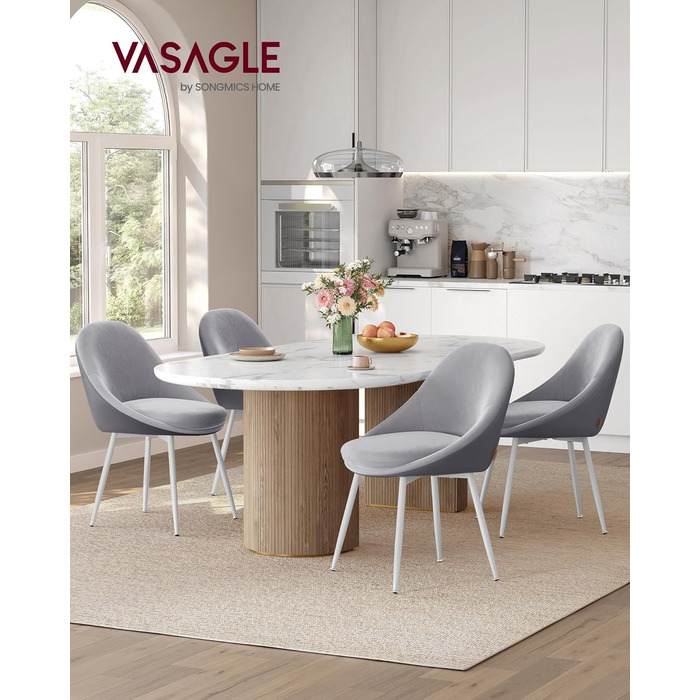 VASAGLE Стілець для їдальні 2 шт, кухонний, до 120 кг, м'яке сидіння 5,5 см, сірий-білий, для офісу та вітальні