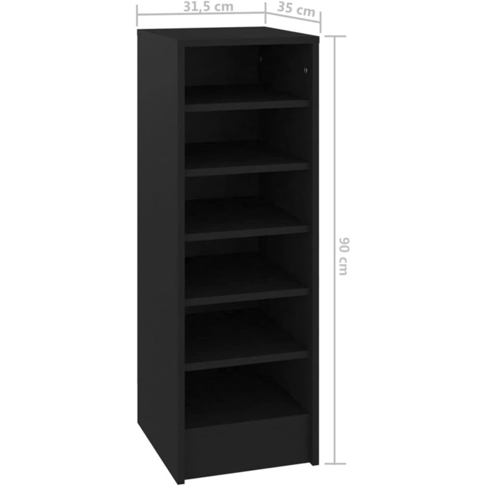 vidaXL Шафа для взуття з 6 відділеннями, чорна, 31,5x35x90 см, ДСП