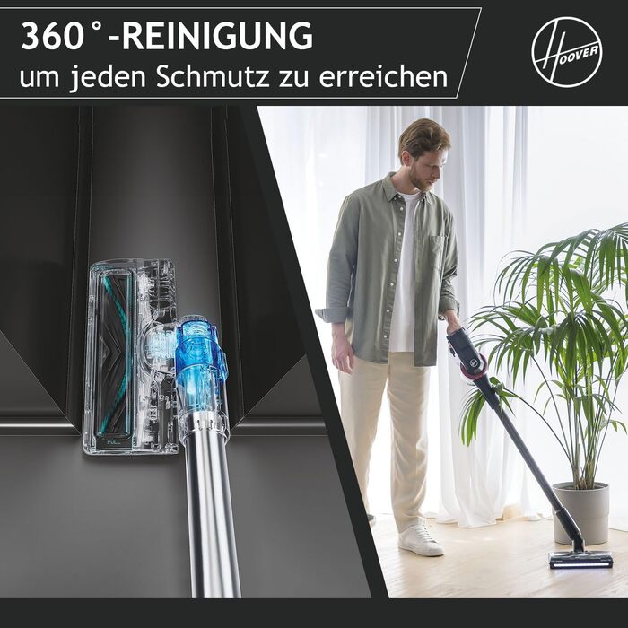 Акумуляторний пилосос Hoover 360° з LED, бездротовий для всіх типів підлоги, насадка Anti-Twist проти намотування волосся, 1200 POWERTIME, модель HF410H