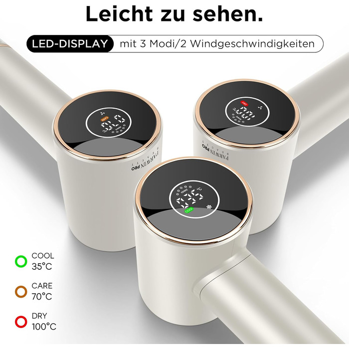 Фен Air-Sonic PARWIN PRO BEAUTY з HD-LED дисплеєм, безщітковий мотор 110 000 об/хв, 200 млн негативних іонів, потужний повітряний потік 25 м/с, швидке сушіння, тихий, шампань-сріблястий