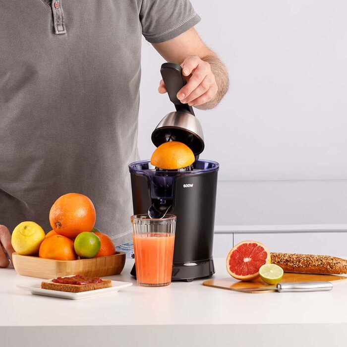 Citrus Press Taurus Easy Press 1000 Legend 1000W Електрична соковижималка для цитрусових з нержавіючої сталі, 650 мл, без BPA, чорна